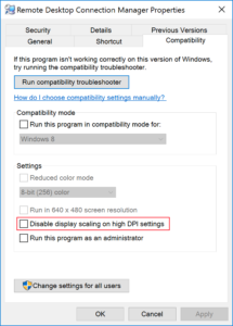 Disable display scaling on high DPI settings